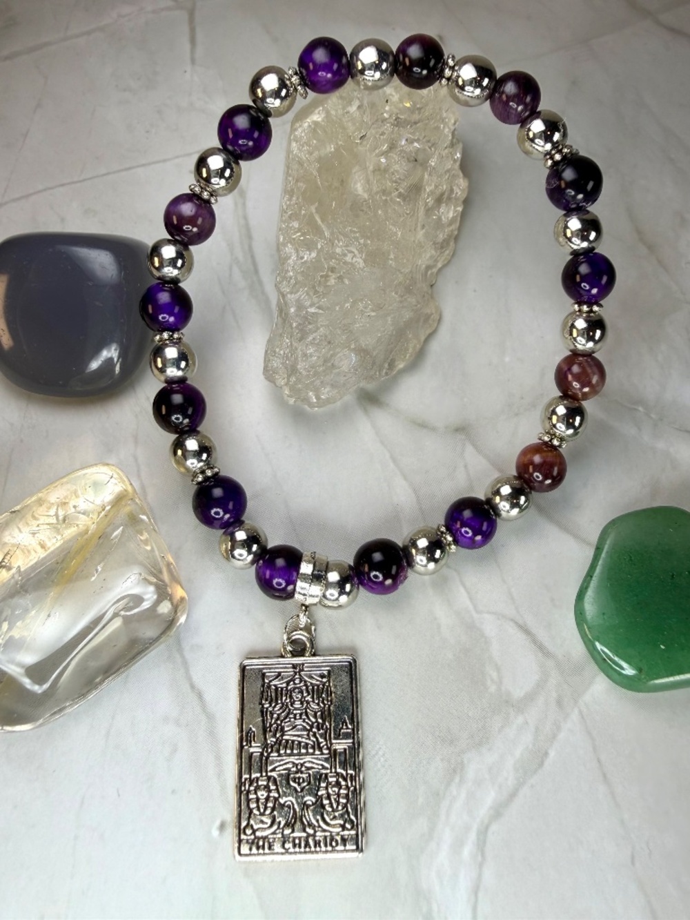 Purple Tiger's Eye & Hematite Chariot Tarot Card Bracelet